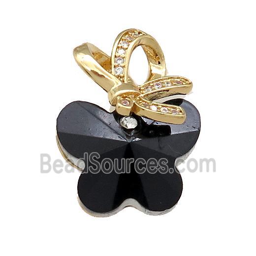 Black Crystal Glass Butterfly Pendant Copper Pave Zircon Gold Plated