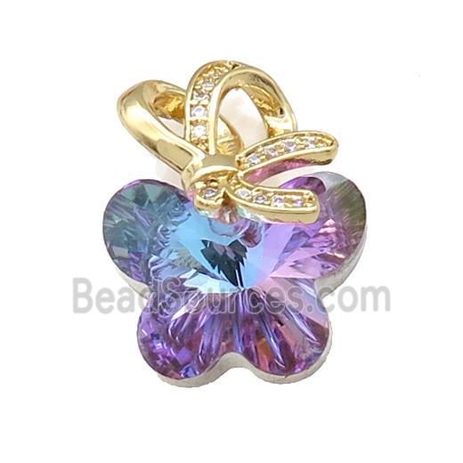 Rainbow Crystal Glass Butterfly Pendant Copper Pave Zircon Gold Plated