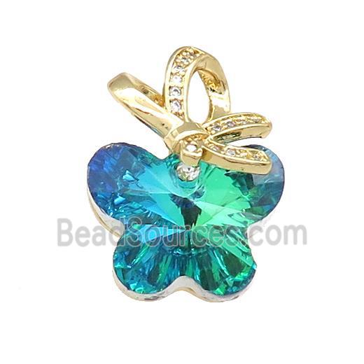 Crystal Glass Butterfly Pendant Copper Pave Zircon Gold Plated