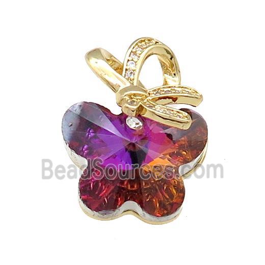 Crystal Glass Butterfly Pendant Copper Pave Zircon Gold Plated