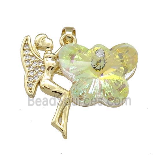 Copper Fairy Pendant Pave Crystal Glass Zircon Gold Plated