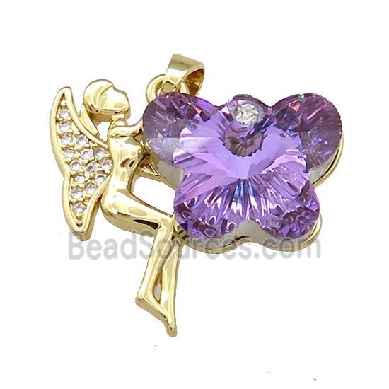 Copper Fairy Pendant Pave Crystal Glass Zircon Gold Plated