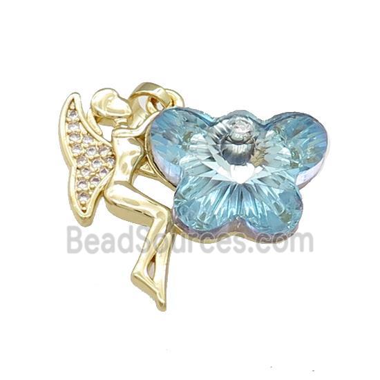 Copper Fairy Pendant Pave Crystal Glass Zircon Gold Plated