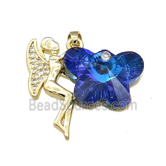 Copper Fairy Pendant Pave Crystal Glass Zircon Gold Plated