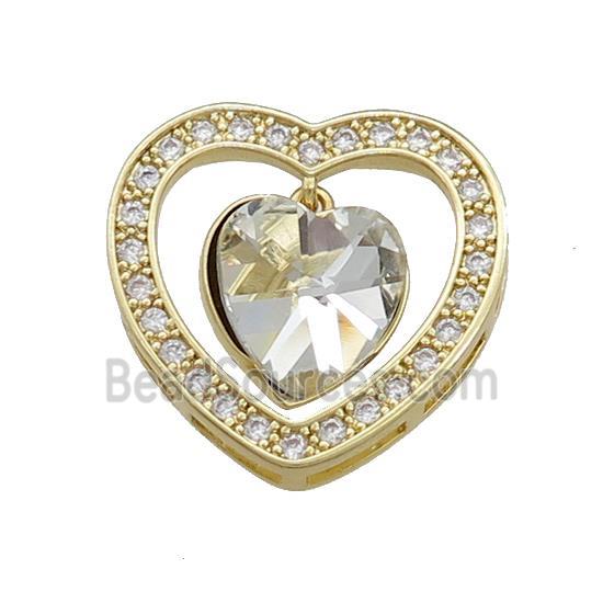 Copper Heart Pendant Pave Crystal Glass Zircon Gold Plated