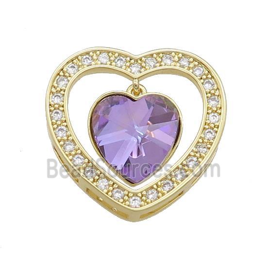 Copper Heart Pendant Pave Crystal Glass Zircon Gold Plated