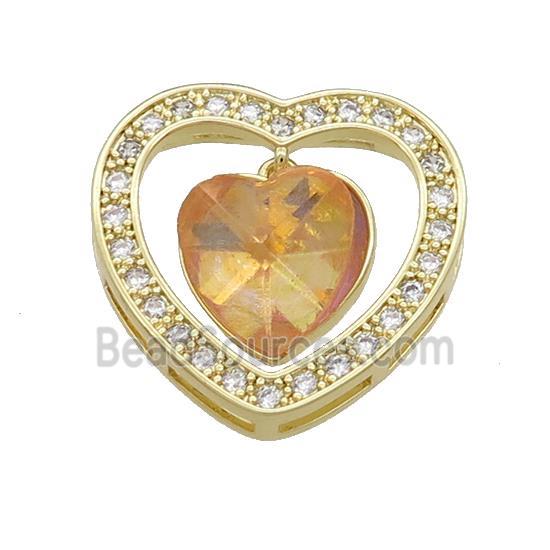 Copper Heart Pendant Pave Crystal Glass Zircon Gold Plated