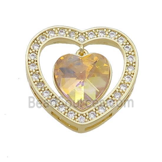 Copper Heart Pendant Pave Crystal Glass Zircon Gold Plated