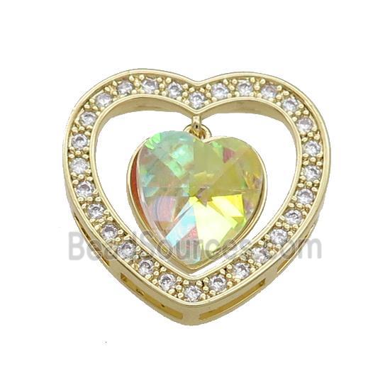 Copper Heart Pendant Pave Crystal Glass Zircon Gold Plated