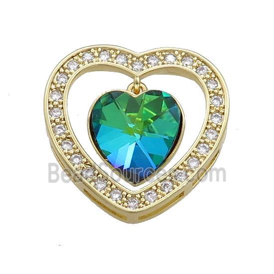 Copper Heart Pendant Pave Crystal Glass Zircon Gold Plated