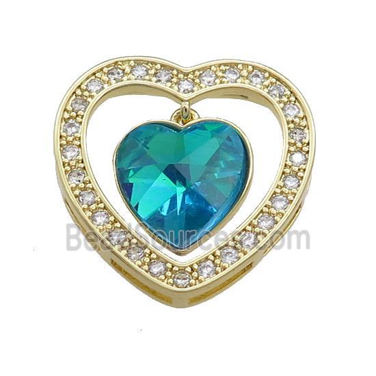 Copper Heart Pendant Pave Crystal Glass Zircon Gold Plated