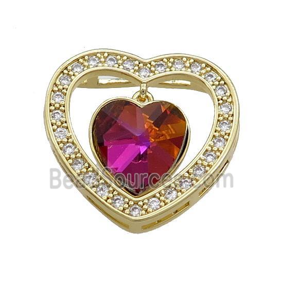 Copper Heart Pendant Pave Crystal Glass Zircon Gold Plated