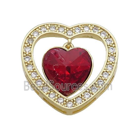 Copper Heart Pendant Pave Crystal Glass Zircon Gold Plated