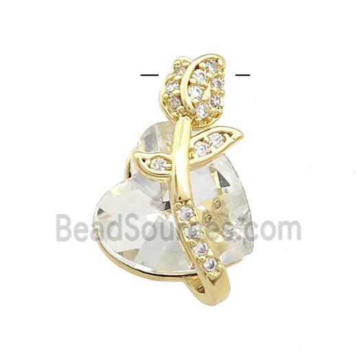 Copper Tulip Flower Pendant Pave Crystal Glass Zircon Gold Plated