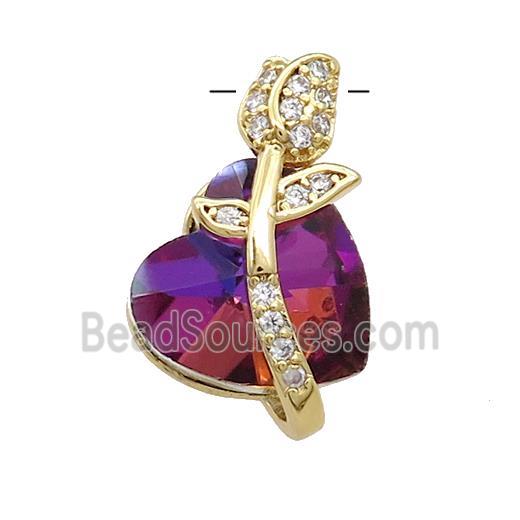 Copper Tulip Flower Pendant Pave Crystal Glass Zircon Gold Plated