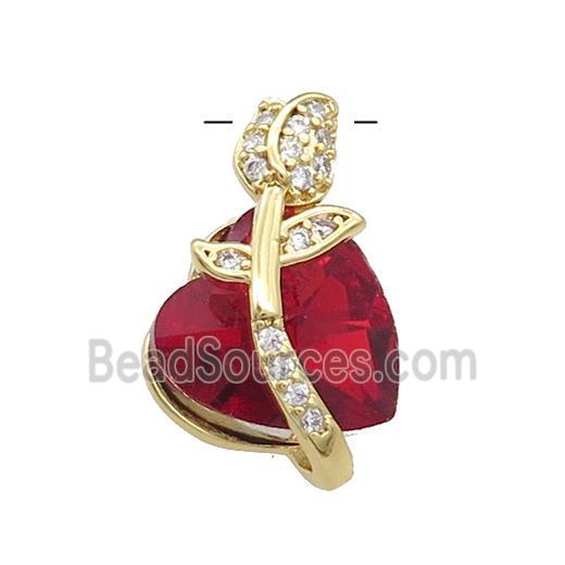 Copper Tulip Flower Pendant Pave Crystal Glass Zircon Gold Plated