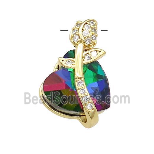 Copper Tulip Flower Pendant Pave Crystal Glass Zircon Gold Plated