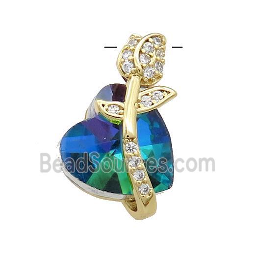 Copper Tulip Flower Pendant Pave Crystal Glass Zircon Gold Plated