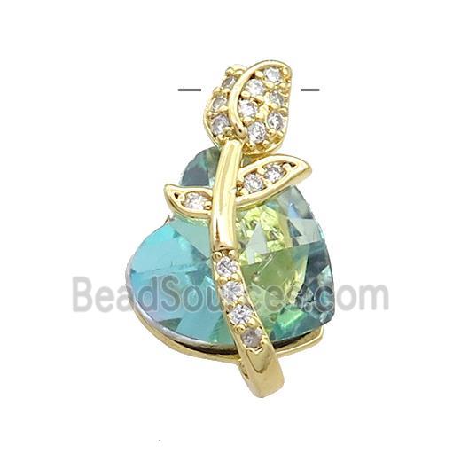 Copper Tulip Flower Pendant Pave Crystal Glass Zircon Gold Plated