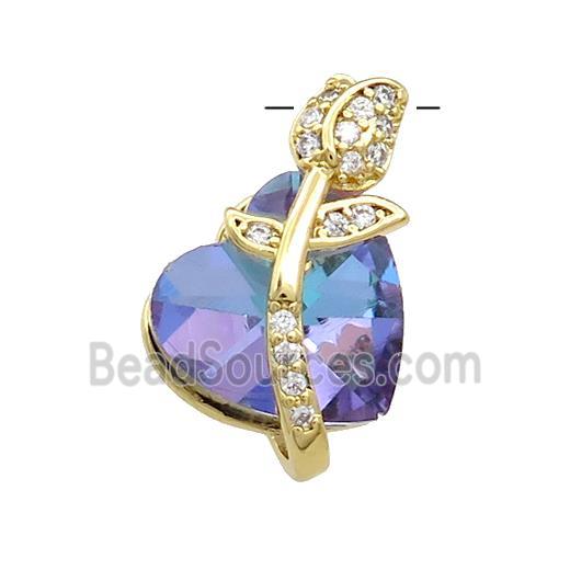 Copper Tulip Flower Pendant Pave Crystal Glass Zircon Gold Plated