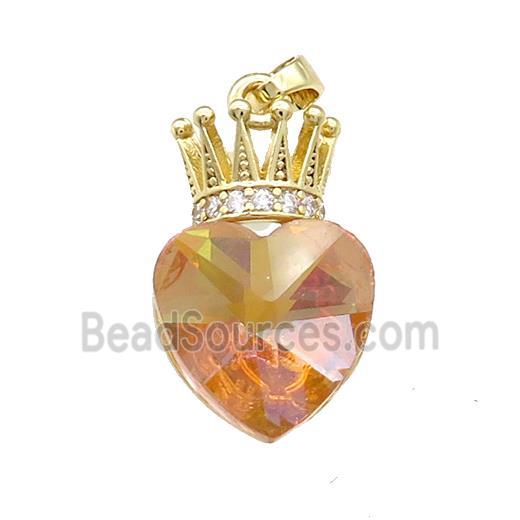 Copper Crown Pendant Pave Orange Crystal Glass Zircon Gold Plated