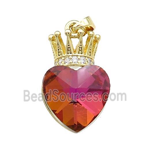 Copper Crown Pendant Pave Red Crystal Glass Zircon Gold Plated