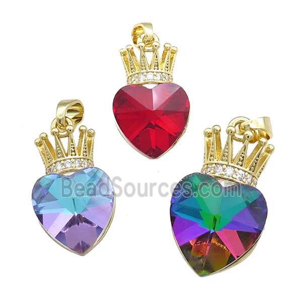 Copper Crown Pendant Pave Crystal Glass Zircon Gold Plated Mixed