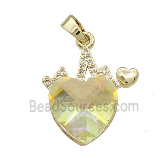 Copper Heartbeat Pendant Pave Crystal Glass Zircon Gold Plated