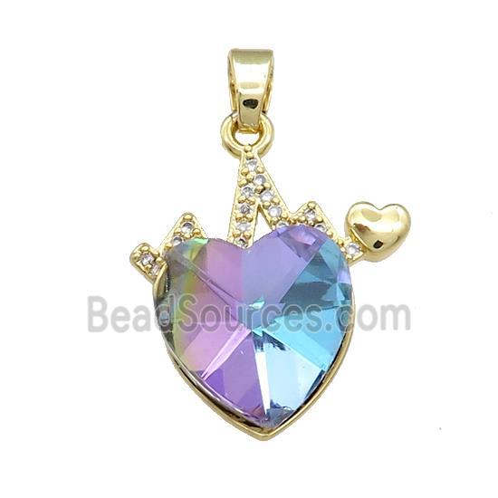 Copper Heartbeat Pendant Pave Crystal Glass Zircon Gold Plated