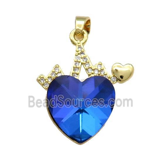 Copper Heartbeat Pendant Pave Crystal Glass Zircon Gold Plated