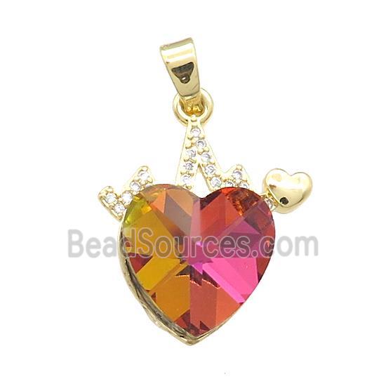 Copper Heartbeat Pendant Pave Crystal Glass Zircon Gold Plated