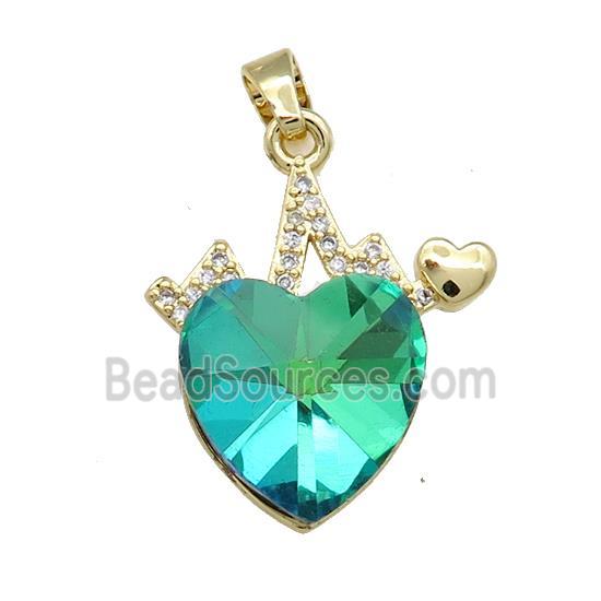 Copper Heartbeat Pendant Pave Crystal Glass Zircon Gold Plated