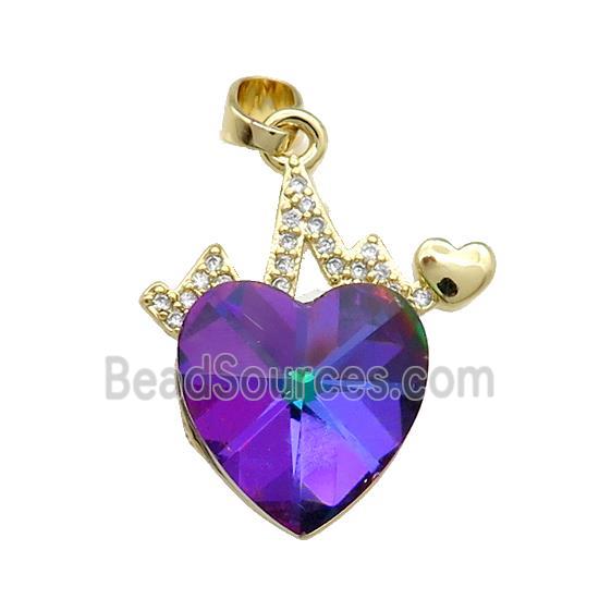 Copper Heartbeat Pendant Pave Crystal Glass Zircon Gold Plated