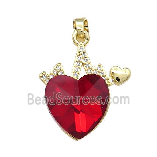 Copper Heartbeat Pendant Pave Crystal Glass Zircon Gold Plated