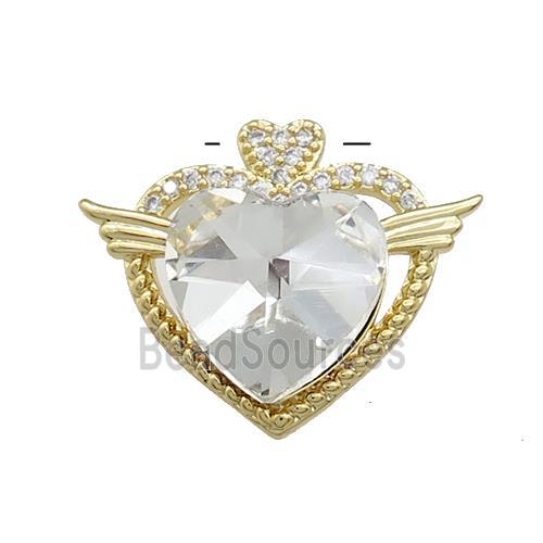 Copper Heart Pendant Pave Crystal Glass Zircon Angel Wings Gold Plated