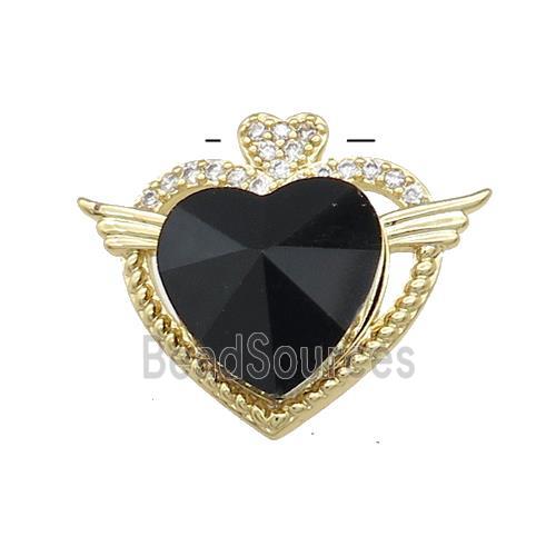 Copper Heart Pendant Pave Crystal Glass Zircon Angel Wings Gold Plated