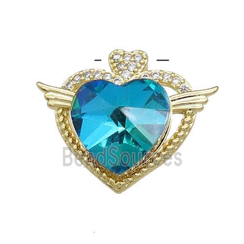 Copper Heart Pendant Pave Crystal Glass Zircon Angel Wings Gold Plated