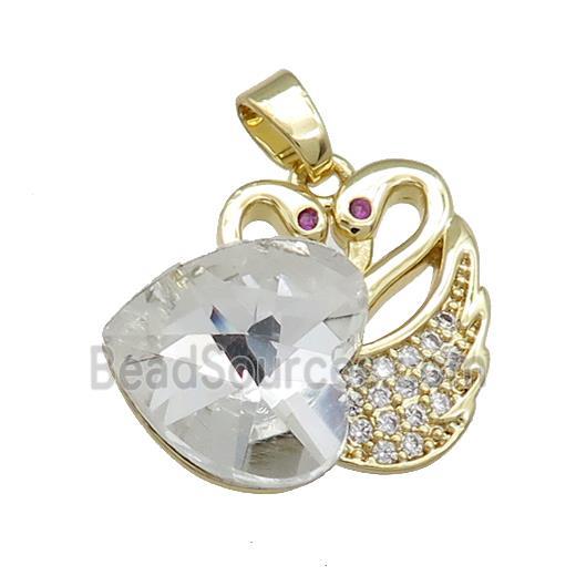 Copper Swan Pendant Pave Crystal Glass Zircon Heart Gold plated