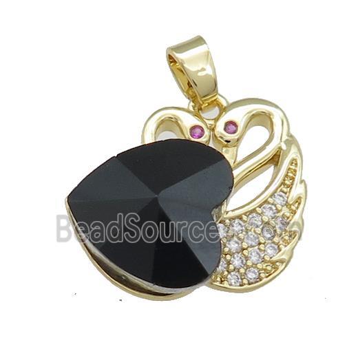 Copper Swan Pendant Pave Crystal Glass Zircon Heart Gold plated