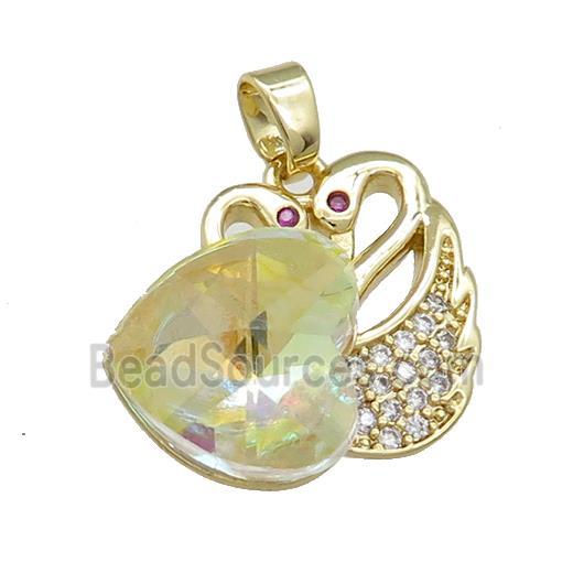 Copper Swan Pendant Pave Crystal Glass Zircon Heart Gold plated