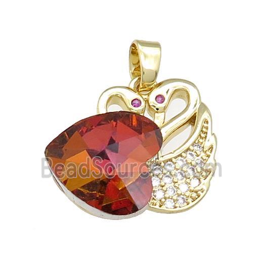 Copper Swan Pendant Pave Crystal Glass Zircon Heart Gold plated