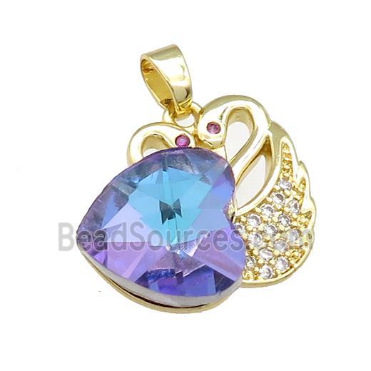 Copper Swan Pendant Pave Crystal Glass Zircon Heart Gold plated