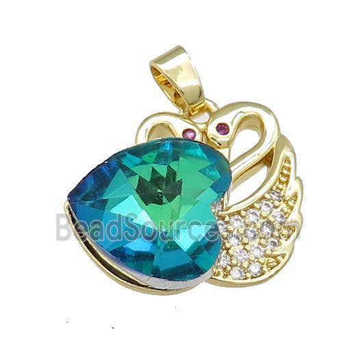 Copper Swan Pendant Pave Crystal Glass Zircon Heart Gold plated