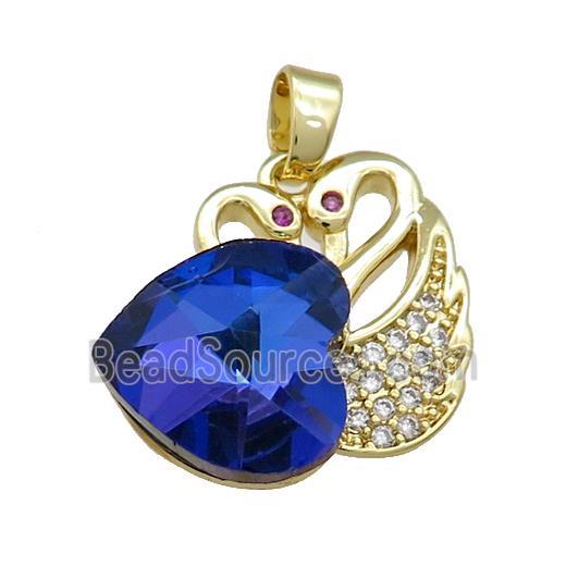 Copper Swan Pendant Pave Crystal Glass Zircon Heart Gold plated