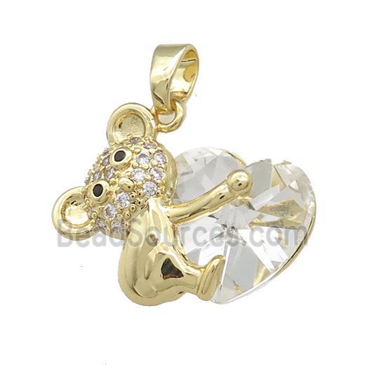 Copper Mouse Pendant Pave Crystal Glass Zircon Gold Plated