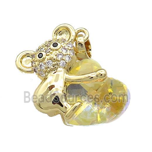 Copper Mouse Pendant Pave Crystal Glass Zircon Gold Plated