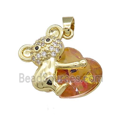 Copper Mouse Pendant Pave Crystal Glass Zircon Gold Plated