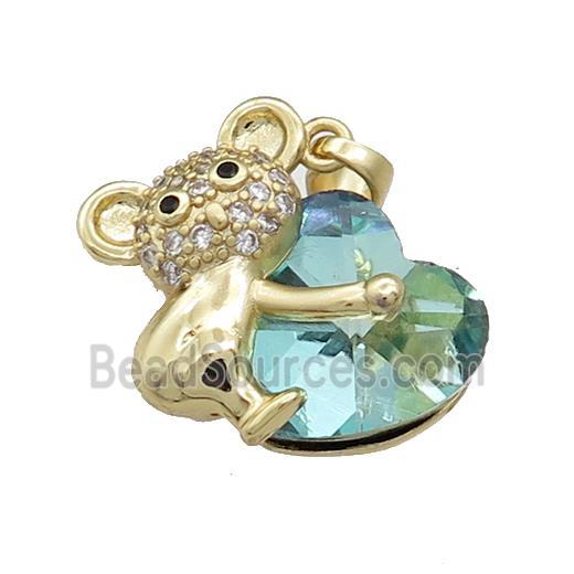 Copper Mouse Pendant Pave Crystal Glass Zircon Gold Plated