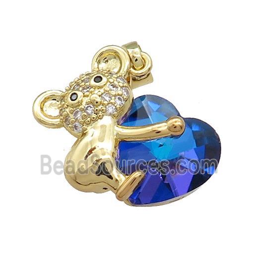 Copper Mouse Pendant Pave Crystal Glass Zircon Gold Plated