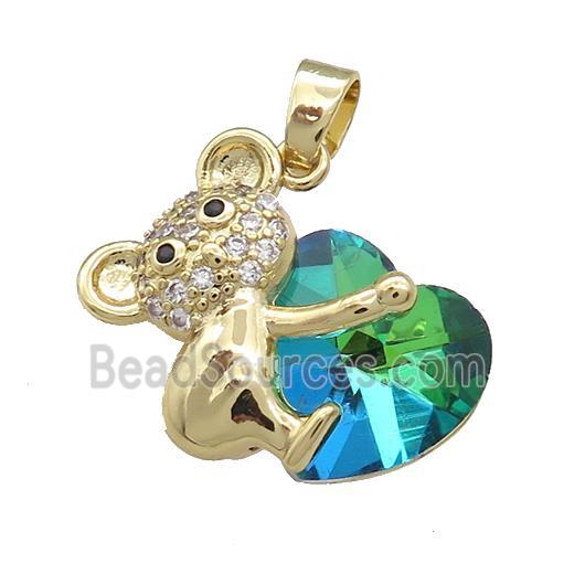 Copper Mouse Pendant Pave Crystal Glass Zircon Gold Plated